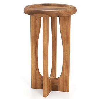 Wooden Patio Side Table with Cross Base Indoor Outdoor Accent Table