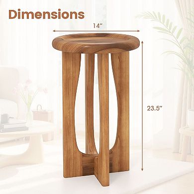 Wooden Patio Side Table with Cross Base Indoor Outdoor Accent Table