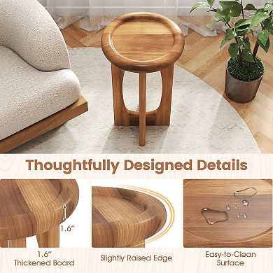 Wooden Patio Side Table with Cross Base Indoor Outdoor Accent Table