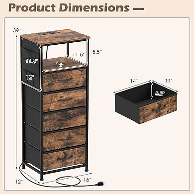 Industrial Bedside Table with USB Type-C Charging Station and Storage Drawers