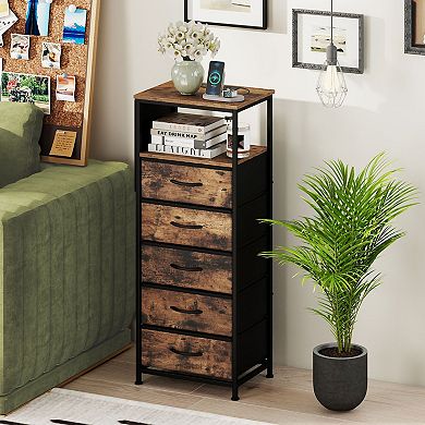 Industrial Bedside Table with USB Type-C Charging Station and Storage Drawers