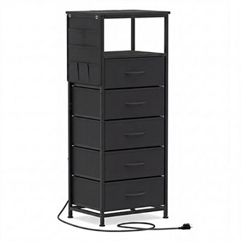 Industrial Bedside Table with USB Type-C Charging Station and Storage Drawers