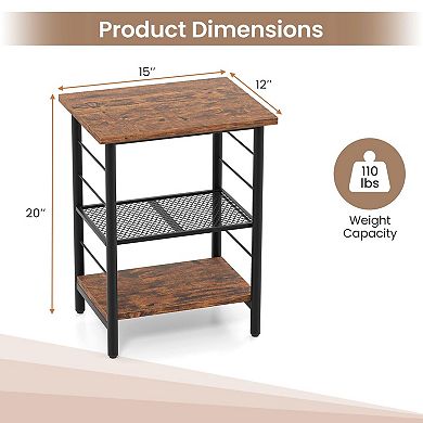 Compact 3 Shelf End Table with Storage Rack for Living Room Bedroom