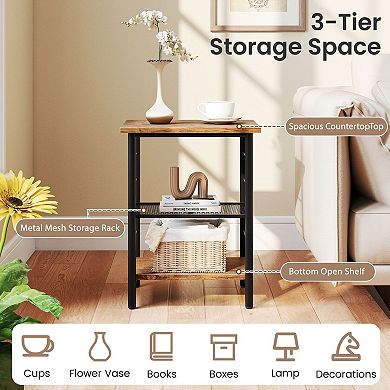 Compact 3 Shelf End Table with Storage Rack for Living Room Bedroom
