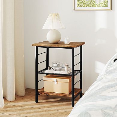 Compact 3 Shelf End Table with Storage Rack for Living Room Bedroom