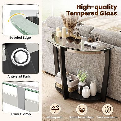 Contemporary Console Table with Glass Top for Entryway Hallway Living Room