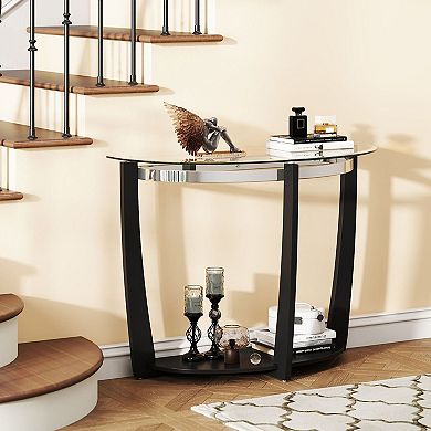 Contemporary Console Table with Glass Top for Entryway Hallway Living Room
