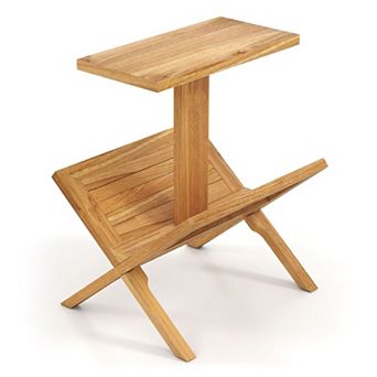 2 tier Teak Wood Side Table Narrow End Table for Bedroom Living Room