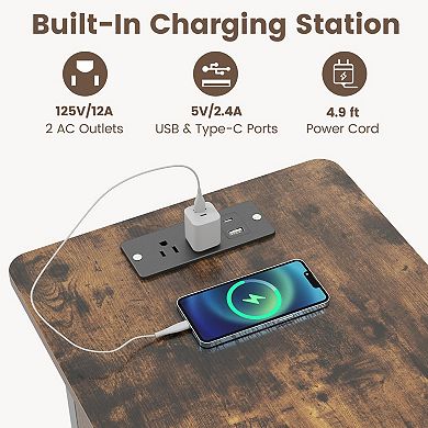 Slim Bedside Table with Charging Station Hooks and Hidden Compartment