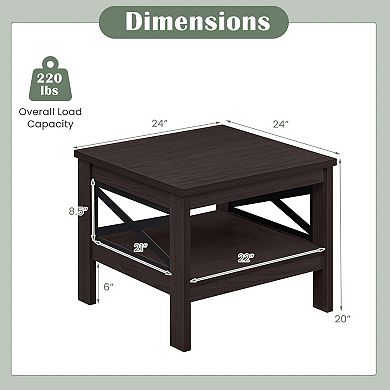 2-Tier Sofa Side Table with Storage Shelf, Wood Accent Table for Living Room