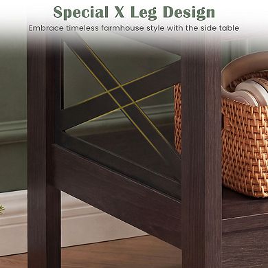 2-Tier Sofa Side Table with Storage Shelf, Wood Accent Table for Living Room