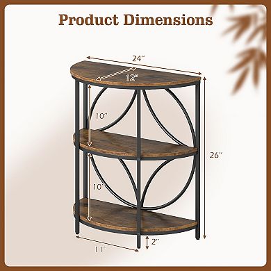 Set of 2 Compact Half Round End Table Set with 3 Shelves for Apartment Entryway