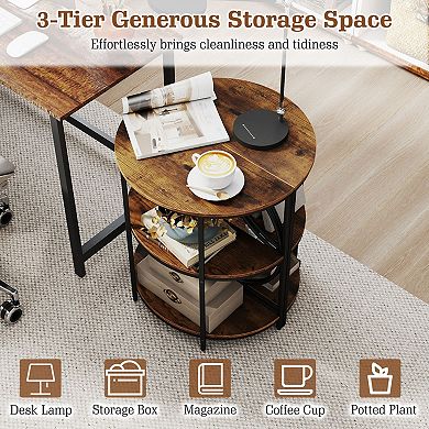 Set of 2 Compact Half Round End Table Set with 3 Shelves for Apartment Entryway