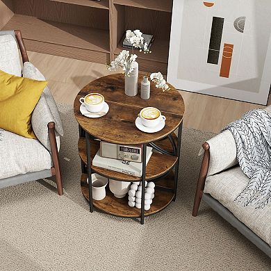 Set of 2 Compact Half Round End Table Set with 3 Shelves for Apartment Entryway