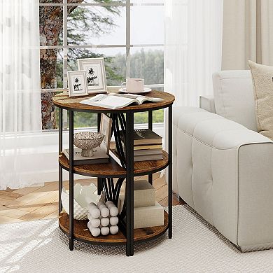 Set of 2 Compact Half Round End Table Set with 3 Shelves for Apartment Entryway
