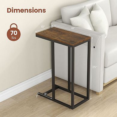 C-Shaped Sofa Side Table, Narrow Laptop Stand End Table for Living Room