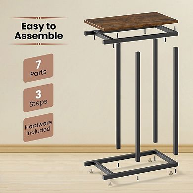 C-Shaped Sofa Side Table, Narrow Laptop Stand End Table for Living Room