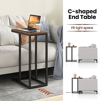 C-Shaped Sofa Side Table, Narrow Laptop Stand End Table for Living Room