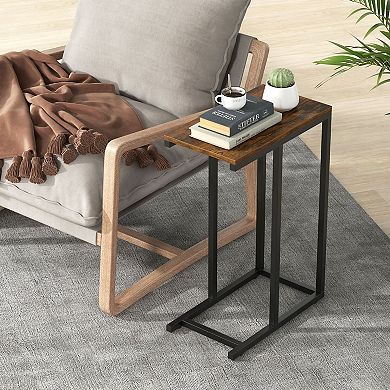 C-Shaped Sofa Side Table, Narrow Laptop Stand End Table for Living Room
