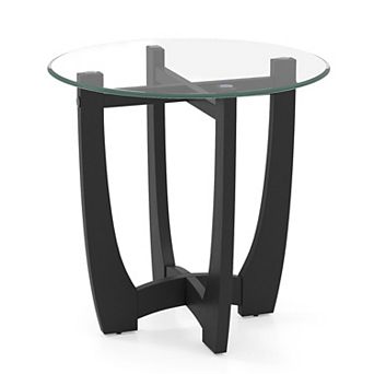 Glass Top Round Side Table with X Base for Living Room Bedroom Nightstand Use