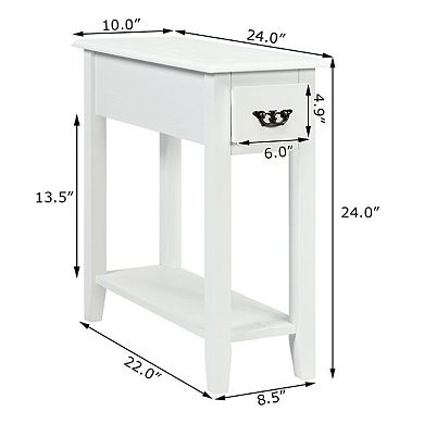 Set of 2 Slim Bedside Table with Storage Drawer and Lower Shelf Wood Veneer