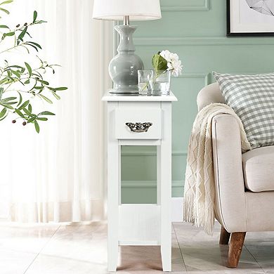 Set of 2 Slim Bedside Table with Storage Drawer and Lower Shelf Wood Veneer