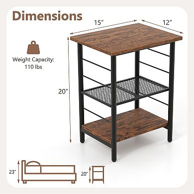 2 Pack 3-Tier Side Tables Metal Frame Engineered Wood Storage Shelves