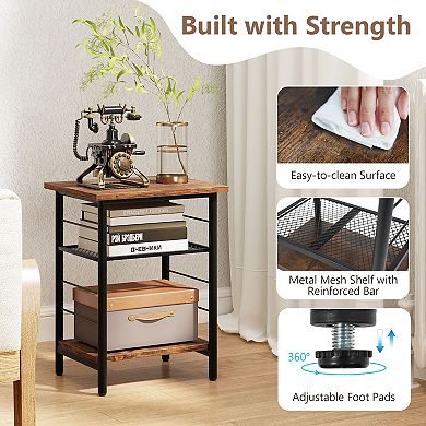 2 Pack 3-Tier Side Tables Metal Frame Engineered Wood Storage Shelves
