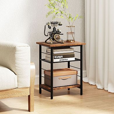 2 Pack 3-Tier Side Tables Metal Frame Engineered Wood Storage Shelves