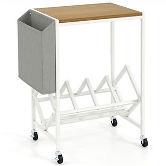 2 tier Vinyl Record Player Stand with Side Magazine Holder, Mobile Audio Storage Table