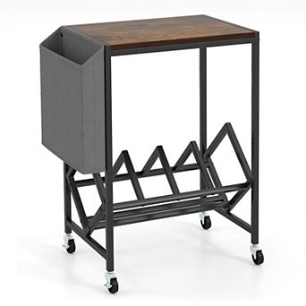 2 tier Vinyl Record Player Stand with Side Magazine Holder, Mobile Audio Storage Table