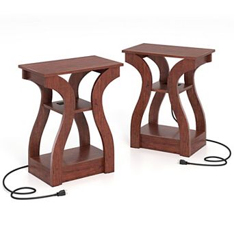 Modern Side Table Set of 2 with Charging Ports, 3-Shelf Nightstands for Bedroom or Living Room