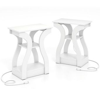 Modern Side Table Set of 2 with Charging Ports, 3-Shelf Nightstands for Bedroom or Living Room