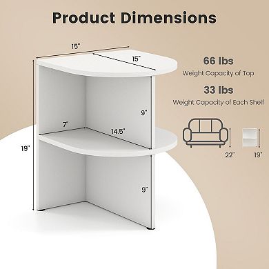 Modern Half Round Accent Table with Storage Shelves for Apartment Dorm
