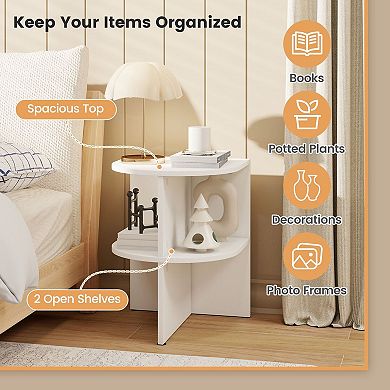 Modern Half Round Accent Table with Storage Shelves for Apartment Dorm