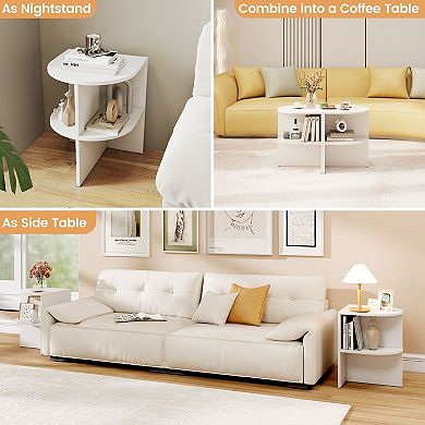 Modern Half Round Accent Table with Storage Shelves for Apartment Dorm