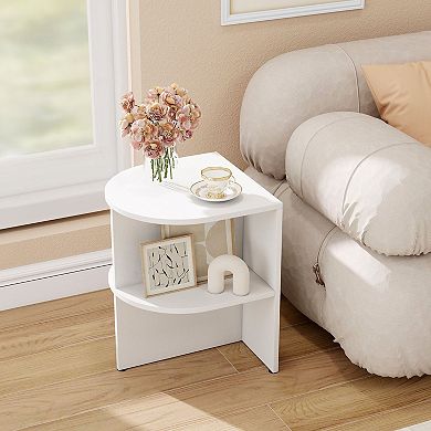 Modern Half Round Accent Table with Storage Shelves for Apartment Dorm