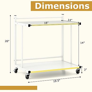 2-Tier Rolling Sofa Side Table with Locking Casters, C-Frame Nightstand with Storage Shelves