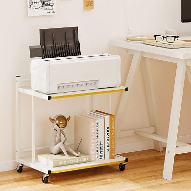 2-Tier Rolling Sofa Side Table with Locking Casters, C-Frame Nightstand with Storage Shelves