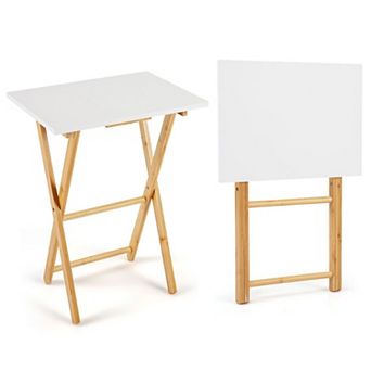 Set of 2 Folding TV Tray Tables Wicker Snack Tables for Sofa Bed Laptop Use