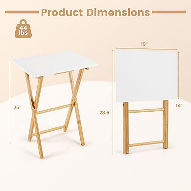 Set of 2 Folding TV Tray Tables Wicker Snack Tables for Sofa Bed Laptop Use