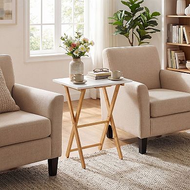 Set of 2 Folding TV Tray Tables Wicker Snack Tables for Sofa Bed Laptop Use