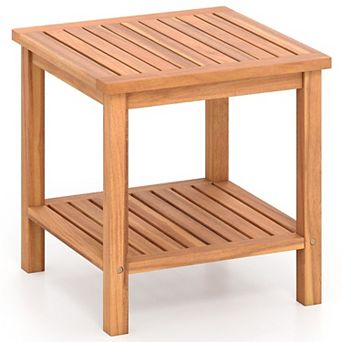 Acacia Wood 2 tier Outdoor Side Table for Patio Balcony Garden