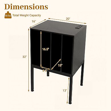 Turntable Stand with Power Outlets and 4-Section Vinyl Record Storage Cabinet