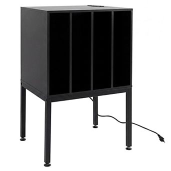 Turntable Stand with Power Outlets and 4-Section Vinyl Record Storage Cabinet