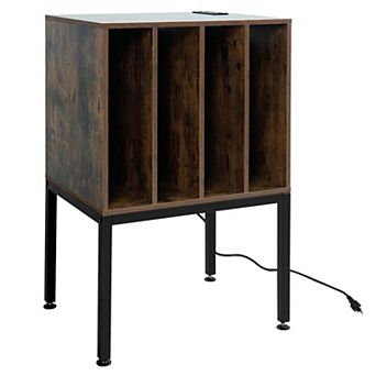 Turntable Stand with Power Outlets and 4-Section Vinyl Record Storage Cabinet