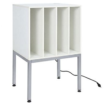 Turntable Stand with Power Outlets and 4-Section Vinyl Record Storage Cabinet
