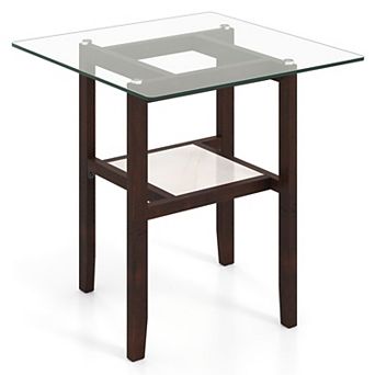 2 tier Square Coffee Table with Tempered Glass Top and Lower Storage Shelf for Living Rooms