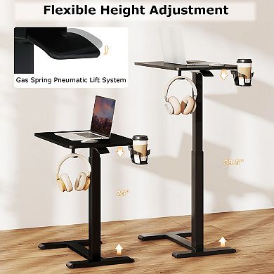 Height Adjustable Rolling Standing Desk C-Shaped Base Laptop Table