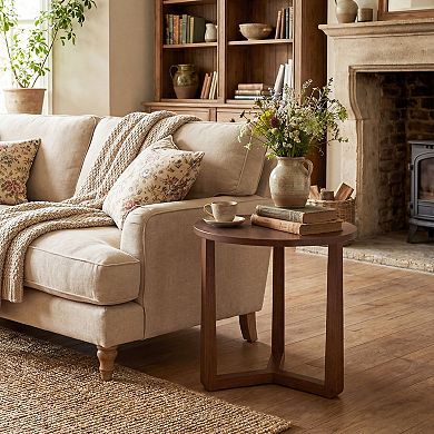 Modern Round Accent Table with Wood-Look Finish for Sofa Side and Bedside Use